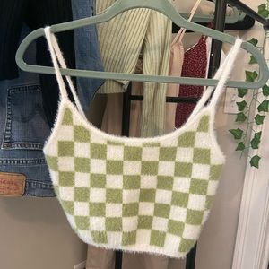 nwt la hearts fuzzy checkered tank